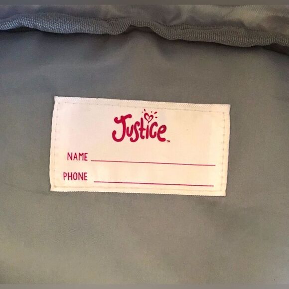 JUSTICE “Rose Gold” Pink / Gray “Distressed” Shimmer Backpack - Picture 6 of 6